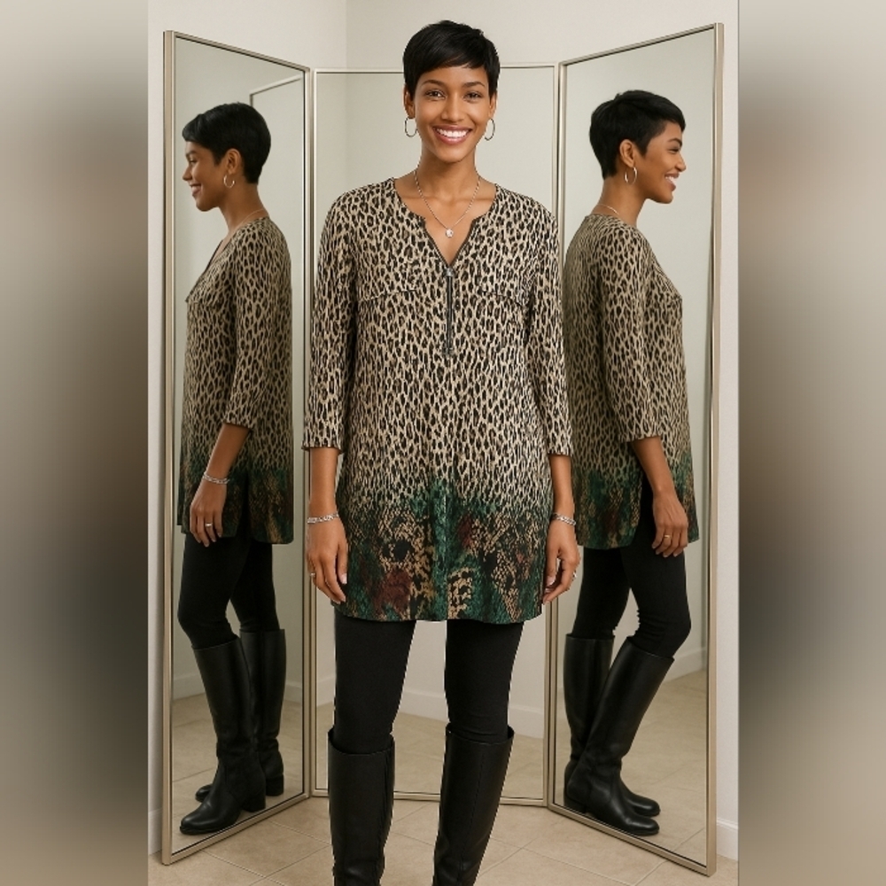 Boho 3XL Animal Print Artisy Tunic Soft Stretch Pullover Tunic Top